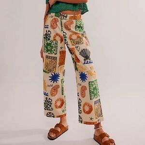Free People Seaside Pull OnCotton lvory Combo Summer StampsPants Size XL